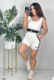 Solid Color Embroidered Round Neck Sleeveless Vest Shorts Set