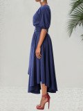 Bandage Women Waist Dress Solid Loose Half Sleeve Ankle-Length Dresses