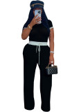 Women's Two Piece Outfits Sweatsuits Short Sleeve Pleated Wide Leg Pants Sets