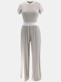 Women's Two Piece Outfits Sweatsuits Short Sleeve Pleated Wide Leg Pants Sets