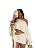 Seaside Holiday Slant Collar Off-shoulder Top Mini Skirt Set