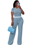 Women's Two Piece Outfits Sweatsuits Short Sleeve Pleated Wide Leg Pants Sets