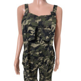 Casual Harem Overalls Camo Spaghetti Strap Sleeveless Wide Leg Jumpsuit