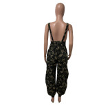 Casual Harem Overalls Camo Spaghetti Strap Sleeveless Wide Leg Jumpsuit