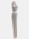 Women's Two Piece Outfits Sweatsuits Short Sleeve Pleated Wide Leg Pants Sets
