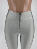 Women Zipper Skinny Solid High Waist Patchwork Sporty Pants Bottom