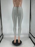 Women Zipper Skinny Solid High Waist Patchwork Sporty Pants Bottom