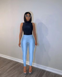 Women Zipper Skinny Solid High Waist Patchwork Sporty Pants Bottom