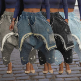 Casual Street Solid Color Ripped Distressed Mid Waist Harlan Denim Jeans