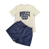Summer Embroidery Print Short-sleeved Shorts Set