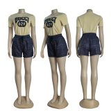 Summer Embroidery Print Short-sleeved Shorts Set