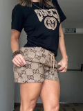 Summer Embroidery Print Short-sleeved Shorts Set