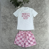 Summer Embroidery Print Short-sleeved Shorts Set