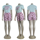 Summer Embroidery Print Short-sleeved Shorts Set
