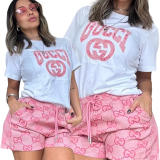 Summer Embroidery Print Short-sleeved Shorts Set