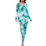 1 Piece Custom Casual Digital Printing Crew Neck Long Dresses