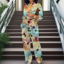 1 Piece Custom Casual Digital Printing V Neck Jumpsuits with Pockets