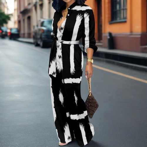 1 Piece Custom Casual Digital Printing V Neck Jumpsuits with Pockets