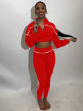 Women's Elastic Zipper Drop Shoulder Two-piece Pants Set
