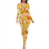 1 Piece Custom Casual Digital Printing Crew Neck Long Dresses