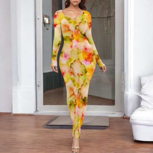 1 Piece Custom Casual Digital Printing Crew Neck Long Dresses
