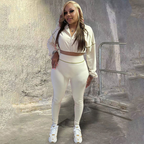 Women's Elastic Zipper Drop Shoulder Two-piece Pants Set