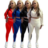 Women's Elastic Zipper Drop Shoulder Two-piece Pants Set