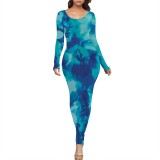 1 Piece Custom Casual Digital Printing Crew Neck Long Dresses