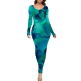 1 Piece Custom Casual Digital Printing Crew Neck Long Dresses