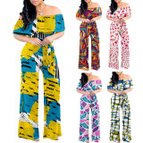 1 Piece Custom Casual Digital Printing Off Shoulder Jumpsuits