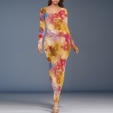 1 Piece Custom Casual Digital Printing Crew Neck Long Dresses