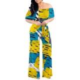 1 Piece Custom Casual Digital Printing Off Shoulder Jumpsuits