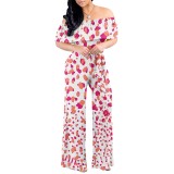 1 Piece Custom Casual Digital Printing Off Shoulder Jumpsuits