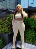 Women's Elastic Zipper Drop Shoulder Two-piece Pants Set