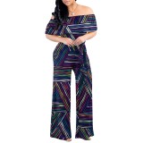 1 Piece Custom Casual Digital Printing Off Shoulder Jumpsuits