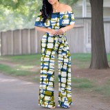 1 Piece Custom Casual Digital Printing Off Shoulder Jumpsuits
