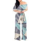 1 Piece Custom Casual Digital Printing Off Shoulder Jumpsuits