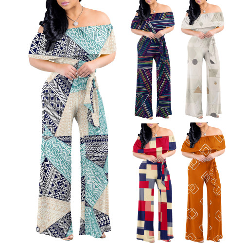 1 Piece Custom Casual Digital Printing Off Shoulder Jumpsuits