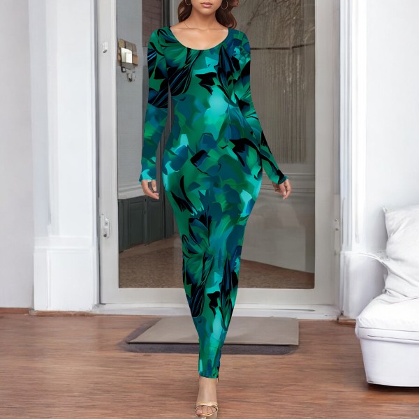 1 Piece Custom Casual Digital Printing Crew Neck Long Dresses