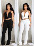 Sexy Solid Color Hollow Out Halter Regular Jumpsuits