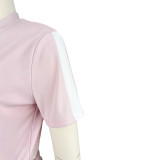 Casual Solid Color Buckle Zipper Contrast Zipper Collar Long Sleeve Two Pieces