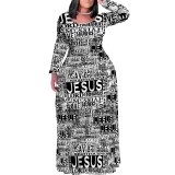 1 Piece Custom Casual Digital Printing Long Sleeve Plus Size Maxi Dresses
