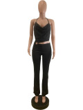 Sexy Solid Color Hollow Out Halter Regular Jumpsuits