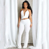 Sexy Solid Color Hollow Out Halter Regular Jumpsuits