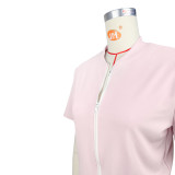 Casual Solid Color Buckle Zipper Contrast Zipper Collar Long Sleeve Two Pieces