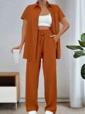 Solid Color Short Sleeve Cardigan Trousers Two Piece Outfits
