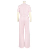 Casual Solid Color Buckle Zipper Contrast Zipper Collar Long Sleeve Two Pieces