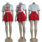 Solid Color Short Sleeve Skirts Set