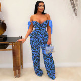 Casual Printed Oil Painting Pattern Tie Drawstring Pants Set with Multi-Pocket