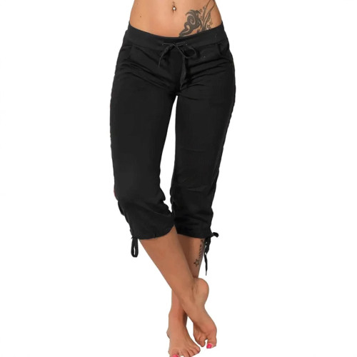 Women Capri Pants Cropped Drawstring Sweatpant Yoga Jogger Trousers with Pockets
